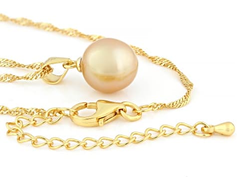 Golden Cultured South Sea Pearl 18k Yellow Gold Over Sterling Silver Pendant With Chain