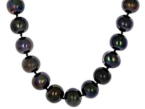 Black Cultured Freshwater Pearl Rhodium Over Sterling Silver 18 Inch Necklace
