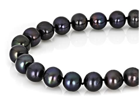 Black Cultured Freshwater Pearl Rhodium Over Sterling Silver 18 Inch Necklace