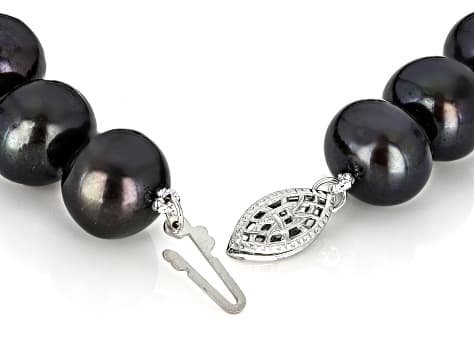 Black Cultured Freshwater Pearl Rhodium Over Sterling Silver 18 Inch Necklace