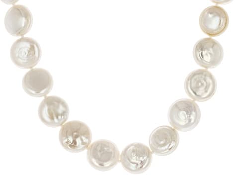 Coin White Cultured Freshwater Pearl Sterling Silver 18 Inch Necklace