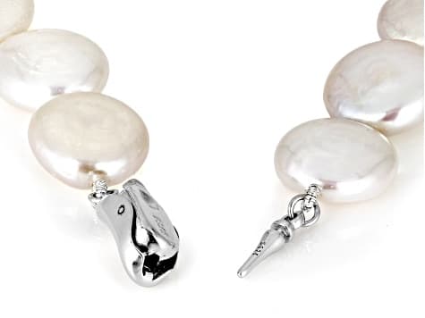 Coin White Cultured Freshwater Pearl Sterling Silver 18 Inch Necklace