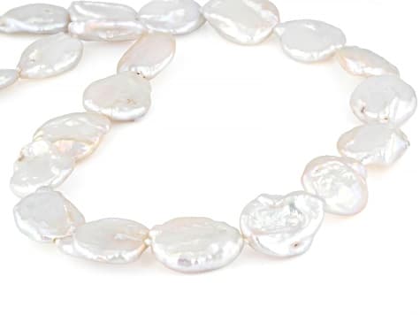 White Cultured Freshwater Pearl Rhodium Over Sterling Silver 20 Inch Necklace