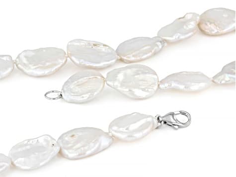 White Cultured Freshwater Pearl Rhodium Over Sterling Silver 20 Inch Necklace