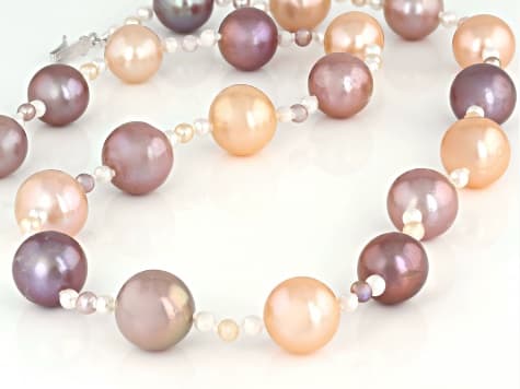 Genusis™ Multi-Color Cultured Freshwater Rhodium Over Sterling Silver 20 Inch Strand Necklace