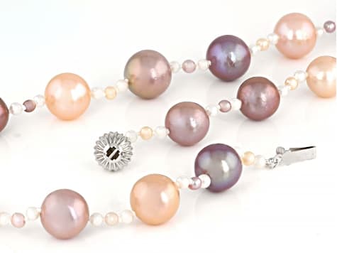 Genusis™ Multi-Color Cultured Freshwater Rhodium Over Sterling Silver 20 Inch Strand Necklace