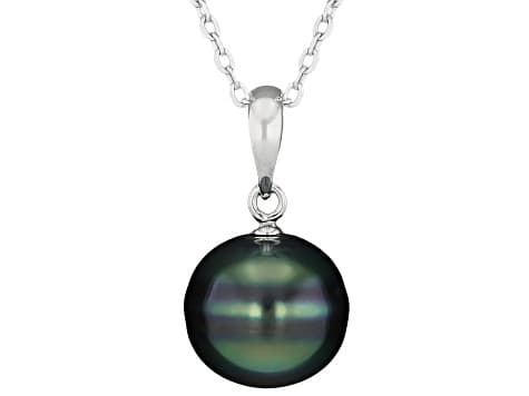 Cultured Tahitian Pearl Rhodium Over Sterling Silver Pendant With Chain