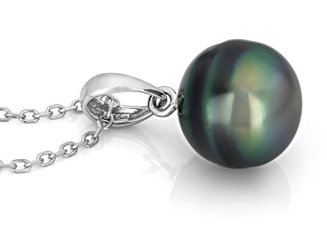 Cultured Tahitian Pearl Rhodium Over Sterling Silver Pendant With Chain