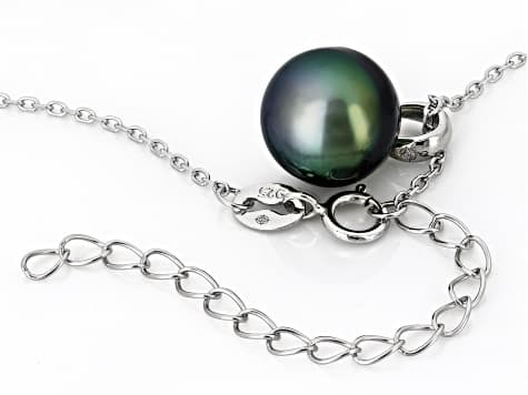 Cultured Tahitian Pearl Rhodium Over Sterling Silver Pendant With Chain