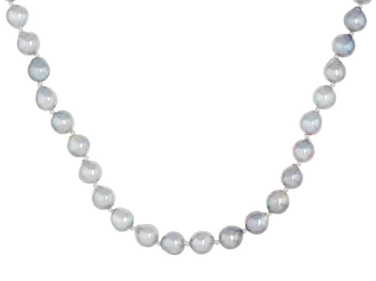 Platinum Cultured Japanese Akoya Pearl Sterling Silver 18 Inch Strand Necklace