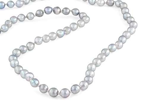 Platinum Cultured Japanese Akoya Pearl Sterling Silver 18 Inch Strand Necklace