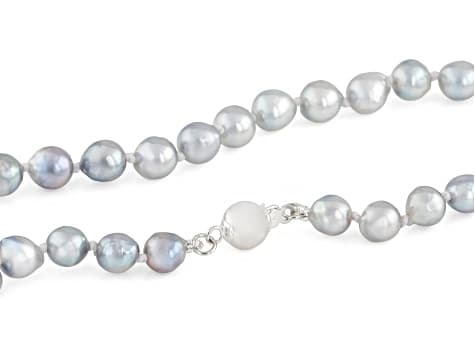 Platinum Cultured Japanese Akoya Pearl Sterling Silver 18 Inch Strand Necklace