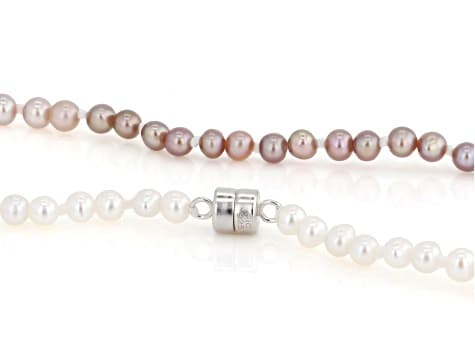 Ombre Cultured Freshwater Pearl Rhodium Over Sterling Silver 20" Strand Necklace