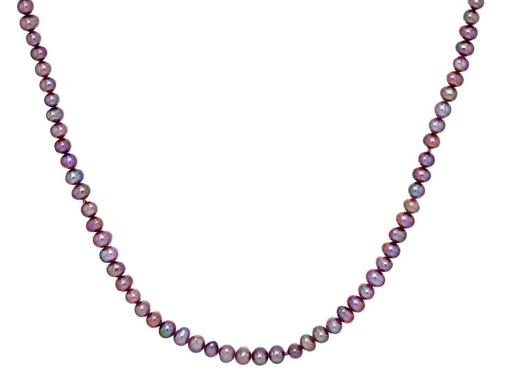 Purple Cultured Fresh Water Pearl Rhodium Over Sterling Silver 18" Strand Necklace