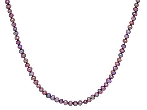 Purple Cultured Fresh Water Pearl Rhodium Over Sterling Silver 18" Strand Necklace
