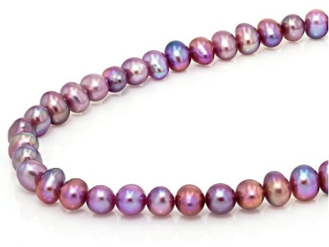 Purple Cultured Fresh Water Pearl Rhodium Over Sterling Silver 18" Strand Necklace