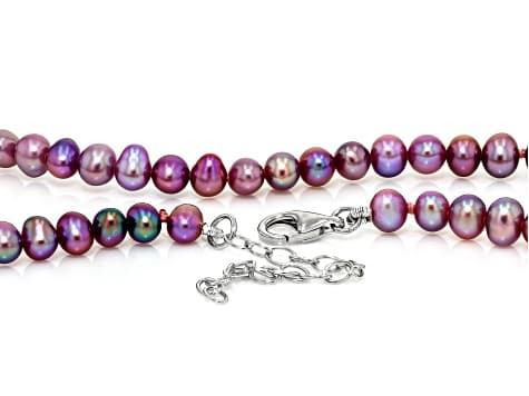Purple Cultured Fresh Water Pearl Rhodium Over Sterling Silver 18" Strand Necklace