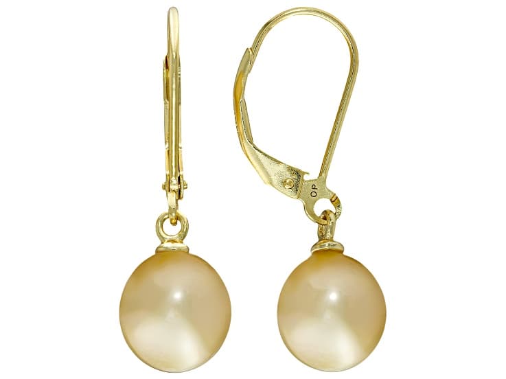 Golden Cultured South Sea Pearl 18K Yellow Gold Over Sterling Silver Earrings