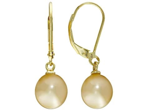 Golden Cultured South Sea Pearl 18K Yellow Gold Over Sterling Silver Earrings