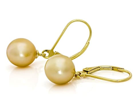 Golden Cultured South Sea Pearl 18K Yellow Gold Over Sterling Silver Earrings