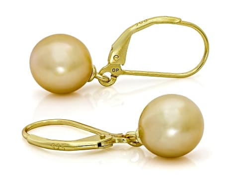 Golden Cultured South Sea Pearl 18K Yellow Gold Over Sterling Silver Earrings