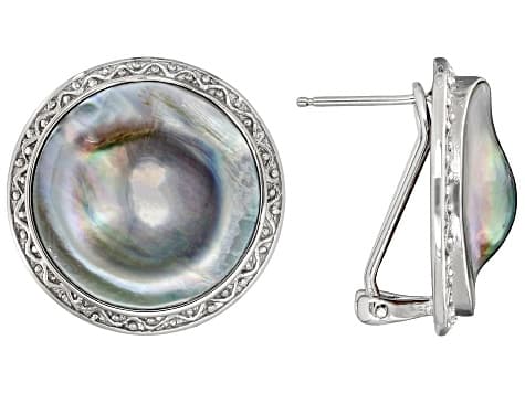 Platinum Cultured Blister Pearl Rhodium Over Sterling Silver Earrings