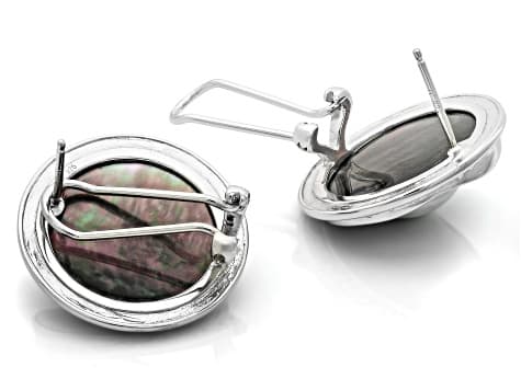 Platinum Cultured Blister Pearl Rhodium Over Sterling Silver Earrings