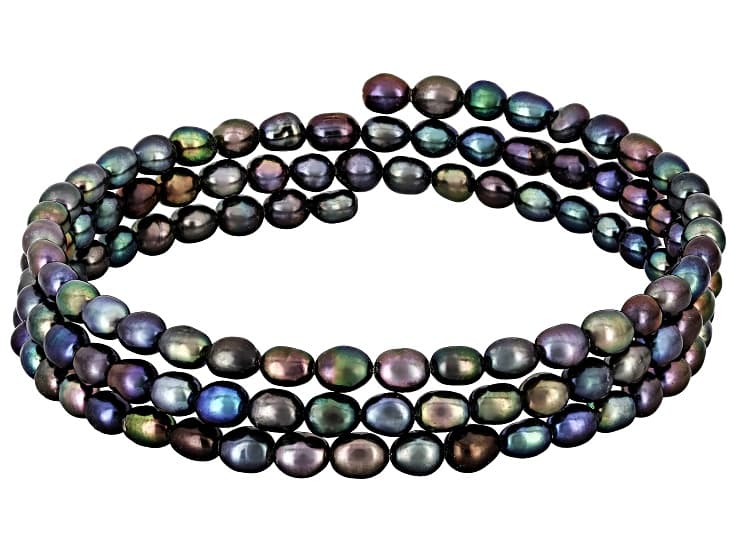 Black Cultured Freshwater Pearl Expandable Bangle
