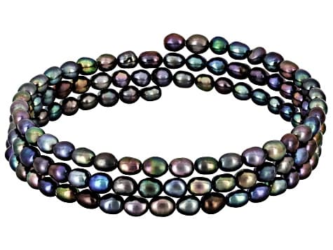 Black Cultured Freshwater Pearl Expandable Bangle