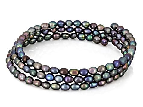 Black Cultured Freshwater Pearl Expandable Bangle