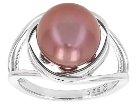 Pink Cultured Kasumiga Pearl Rhodium Over Silver Ring 10.75-12mm