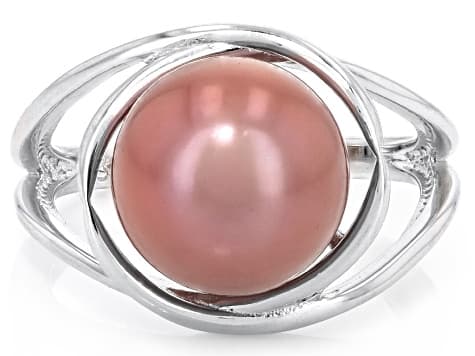 Pink Cultured Kasumiga Pearl Rhodium Over Silver Ring 10.75-12mm