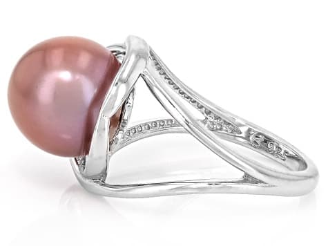 Pink Cultured Kasumiga Pearl Rhodium Over Silver Ring 10.75-12mm