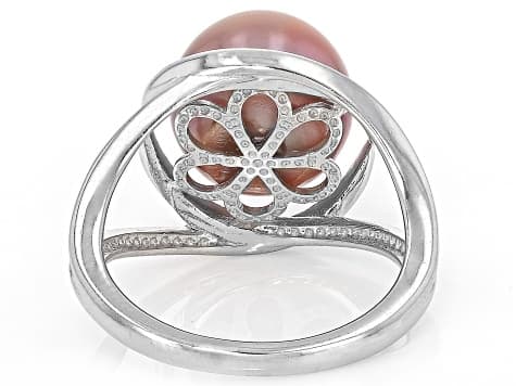 Pink Cultured Kasumiga Pearl Rhodium Over Silver Ring 10.75-12mm