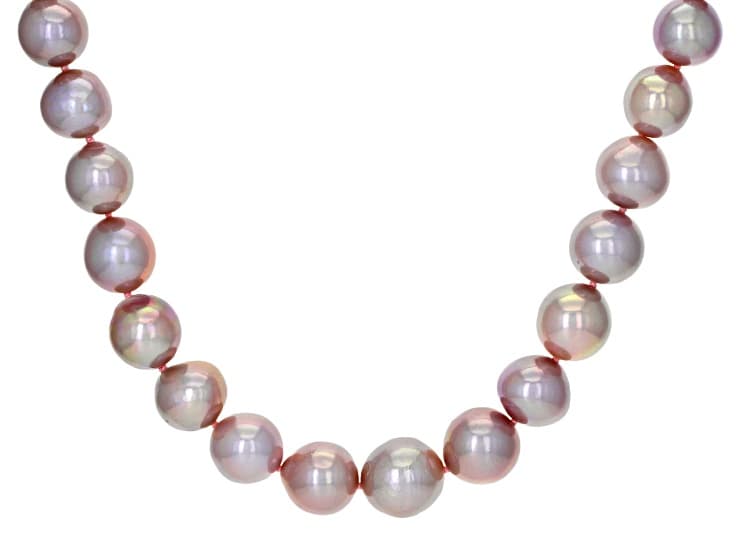 Pink Cultured Kasumiga Pearl Rhodium Over Sterling Silver Necklace