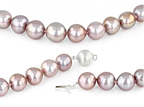Pink Cultured Kasumiga Pearl Rhodium Over Sterling Silver Necklace