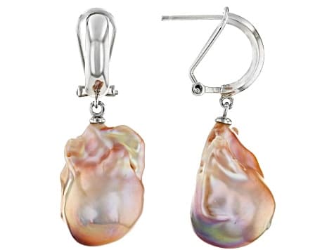 Genusisâ„¢ Pink Cultured Freshwater Pearl Rhodium Over Sterling Silver Earrings
