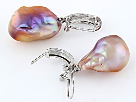 Genusis™ Pink Cultured Freshwater Pearl Rhodium Over Sterling Silver Earrings