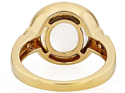 Platinum Cultured South Sea Mabe Pearl and White Zircon 18k Yellow Gold Over Sterling Silver Ring