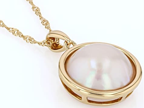 White Cultured South Sea Mabe Pearl 18k Gold Over Sterling Silver Pendant with Chain