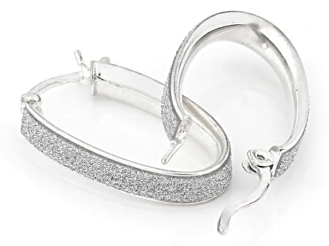 Rhodium Over Sterling Silver 1" Oval Textured Hoop Earrings