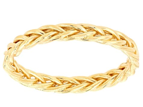 Solid Sterling Silver and 18k Yellow Gold Over Sterling Silver Wheat Link Band Ring Set of 2