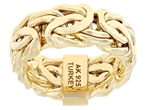 18k Yellow Gold Over Sterling Silver 8mm Byzantine Band Ring