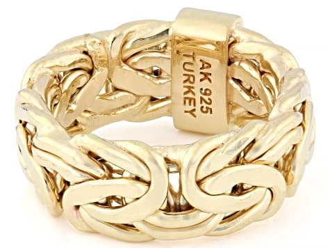 18k Yellow Gold Over Sterling Silver 8mm Byzantine Band Ring