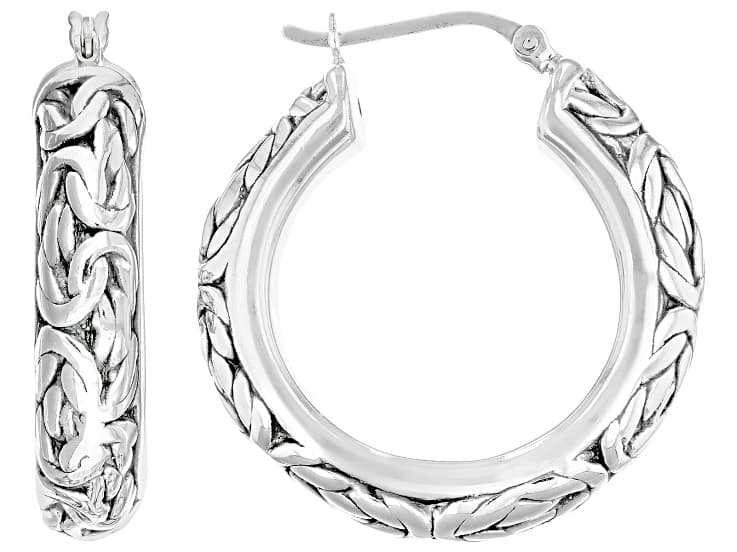 Oxidized Sterling Silver 6.8mm Byzantine Design Hoop Earrings