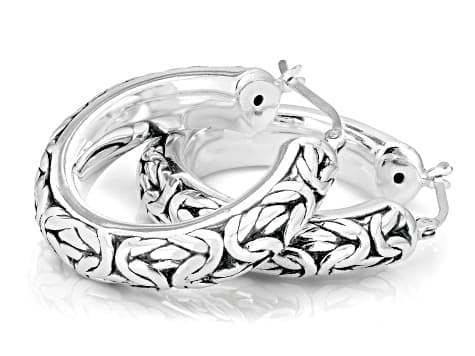 Oxidized Sterling Silver 6.8mm Byzantine Design Hoop Earrings