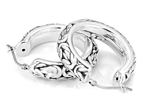 Oxidized Sterling Silver 6.8mm Byzantine Design Hoop Earrings