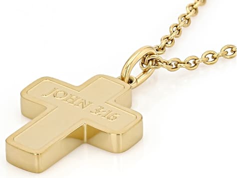 14K Yellow Gold Over Stainless Steel 1 John 4:18 & John 3:16 Bible Verse Pendant with Chain Set of 2