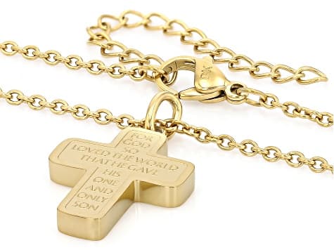 14K Yellow Gold Over Stainless Steel 1 John 4:18 & John 3:16 Bible Verse Pendant with Chain Set of 2