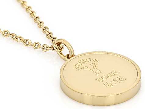 14K Yellow Gold Over Stainless Steel 1 John 4:18 & John 3:16 Bible Verse Pendant with Chain Set of 2
